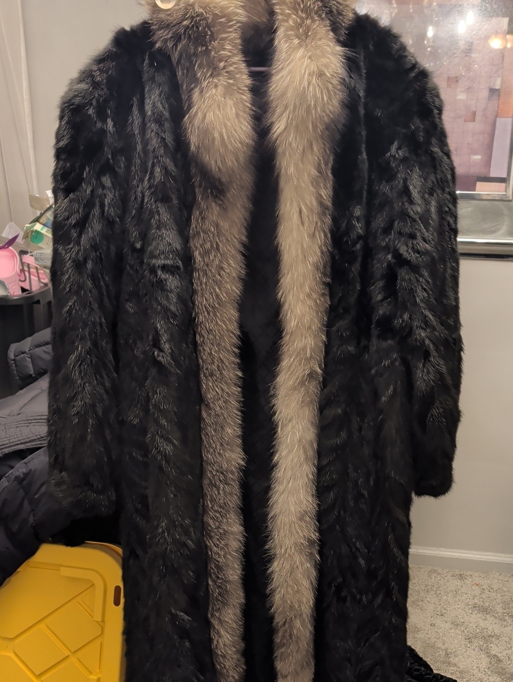 Luxurious Black and Gray Fur Coat